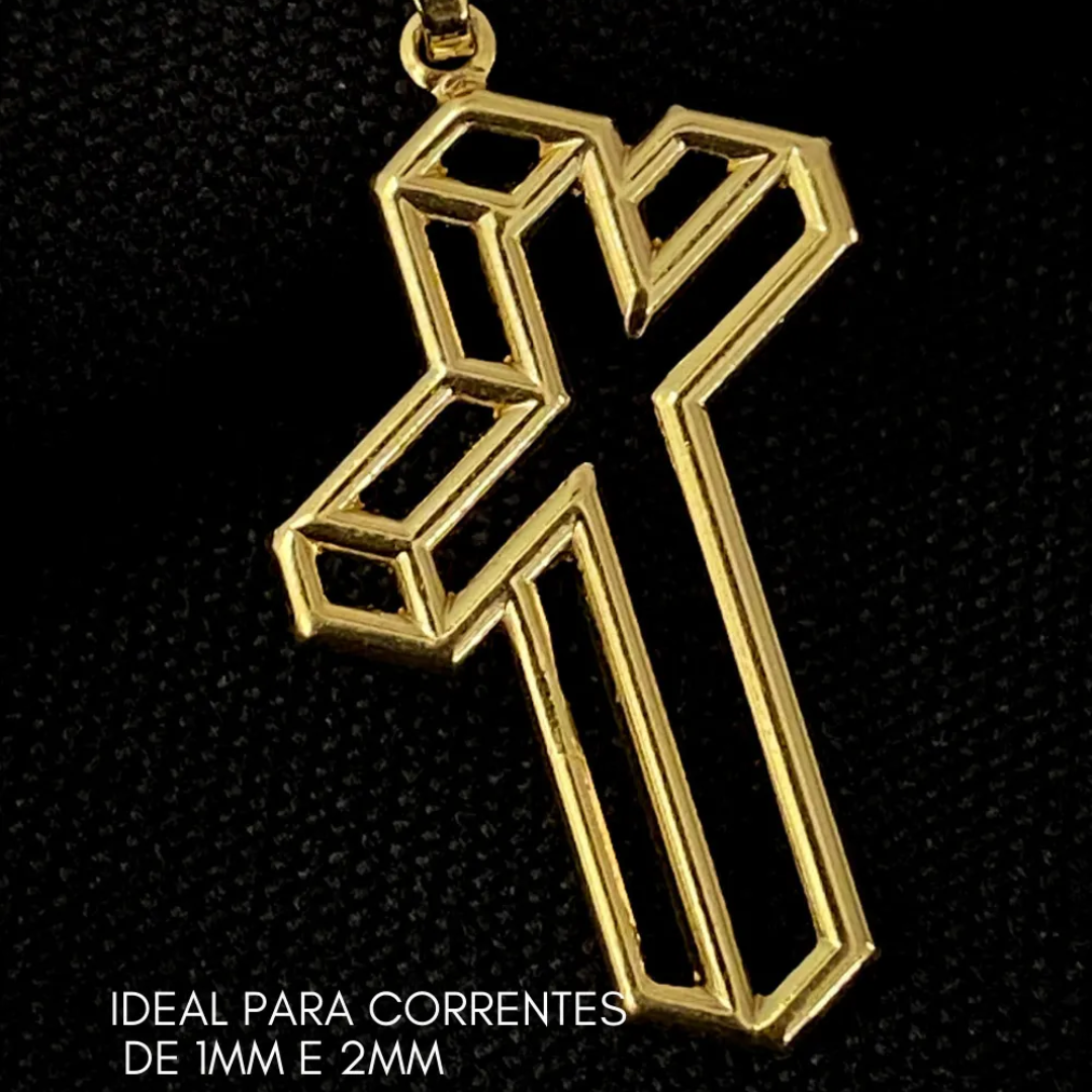 Pingente Crucifixo 3D 2,8x1,9cm 1,0g  Banhado a Ouro 18K