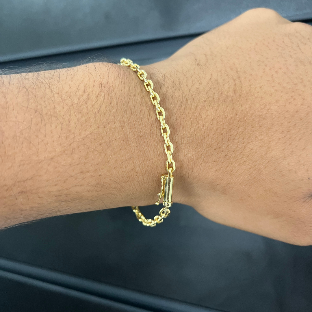 Pulseira Cadeado 3,5mm Fecho Bomba Banhada A Ouro 18k