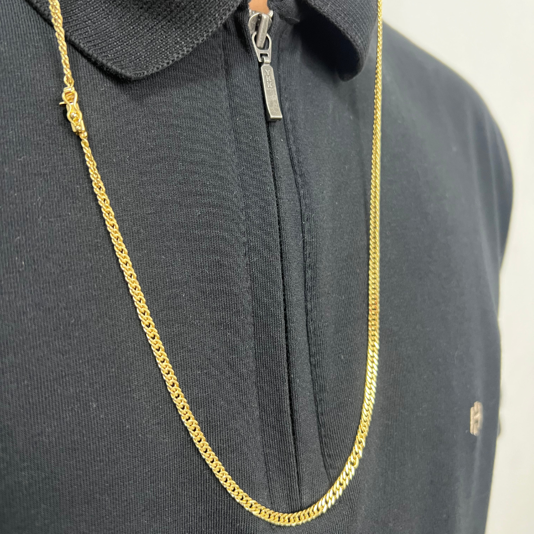Corrente Lacraia 3mm Com Fecho Lateral Banhada A Ouro 18k