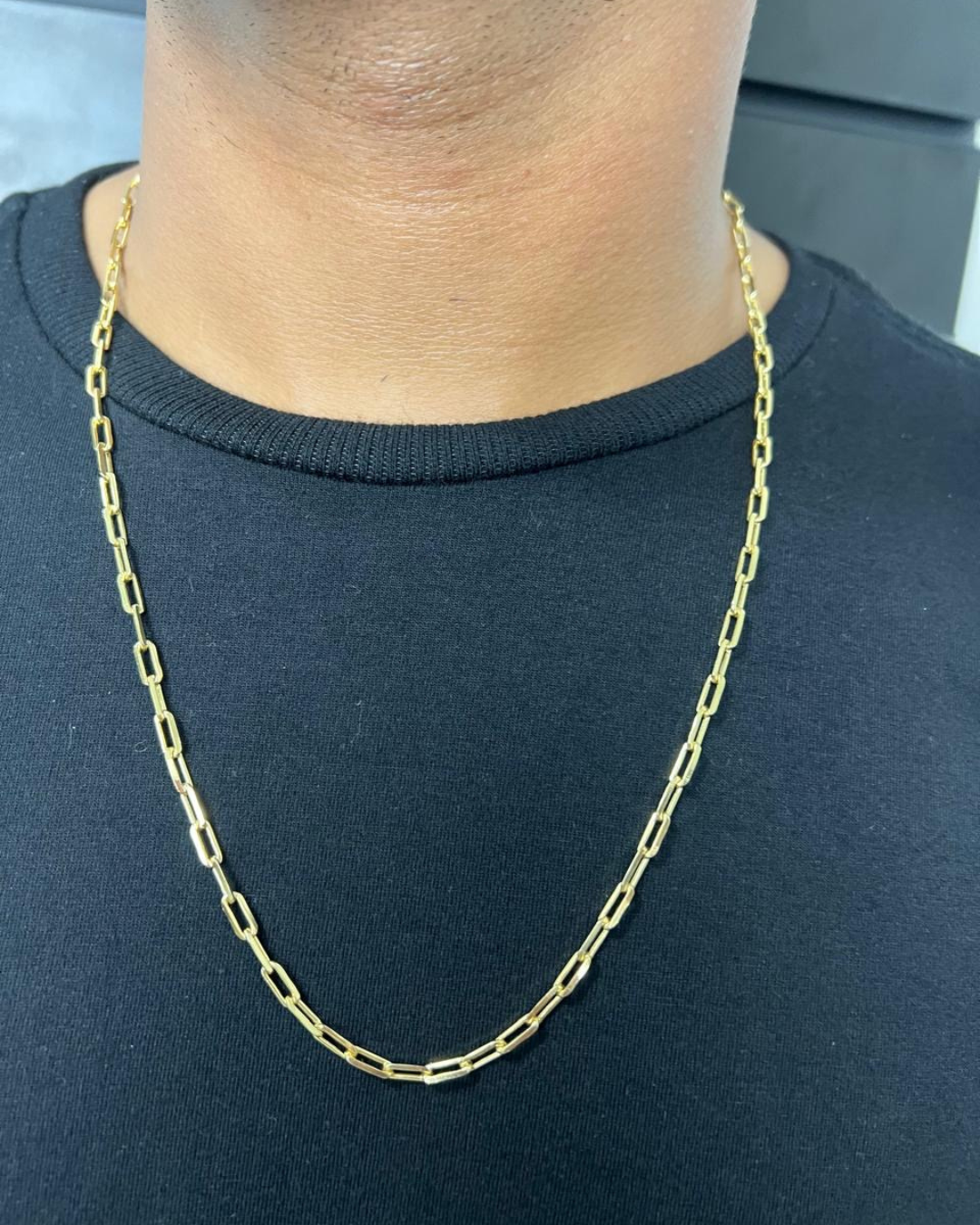 Corrente/Colar Masculino Cadeado Alongado 4mm – Fecho Bomba – Banhado a Ouro 18K