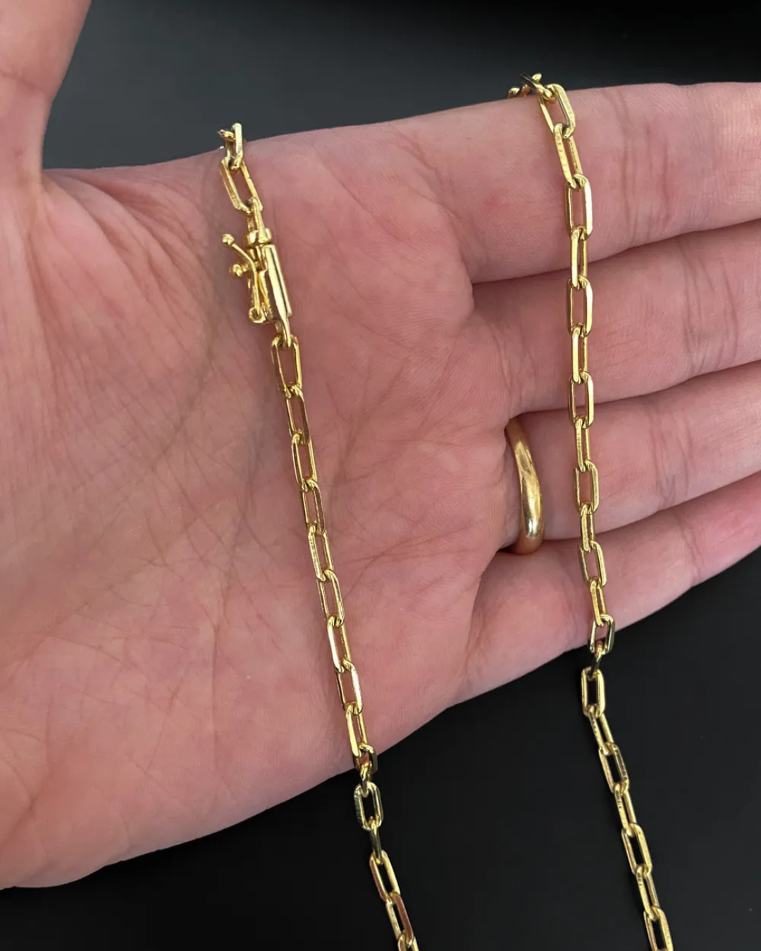 Corrente/Colar Masculino Cadeado Alongado 4mm – Fecho Bomba – Banhado a Ouro 18K