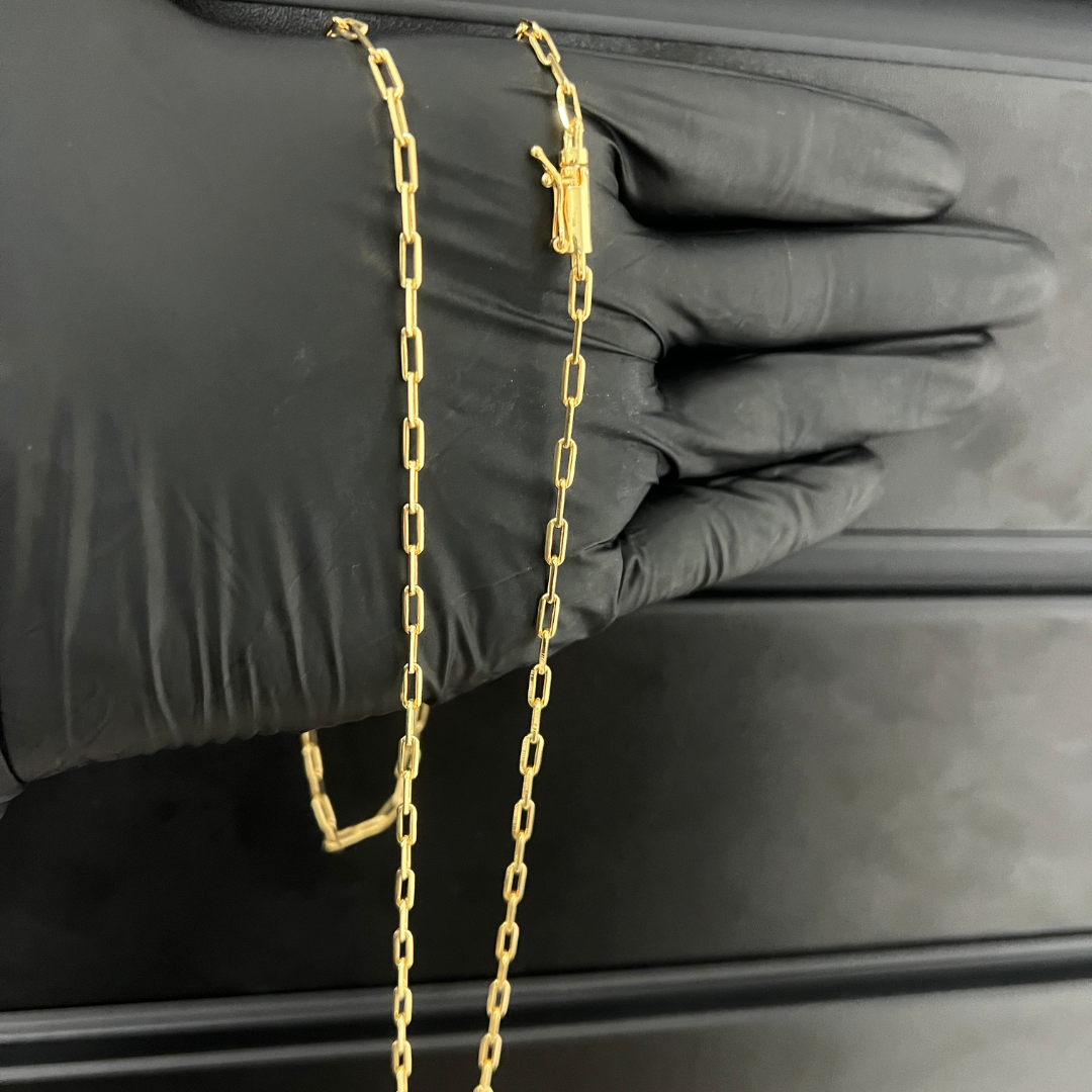 Corrente Cadeado Alongado 3mm Fecho Bomba Banhada A Ouro 18k