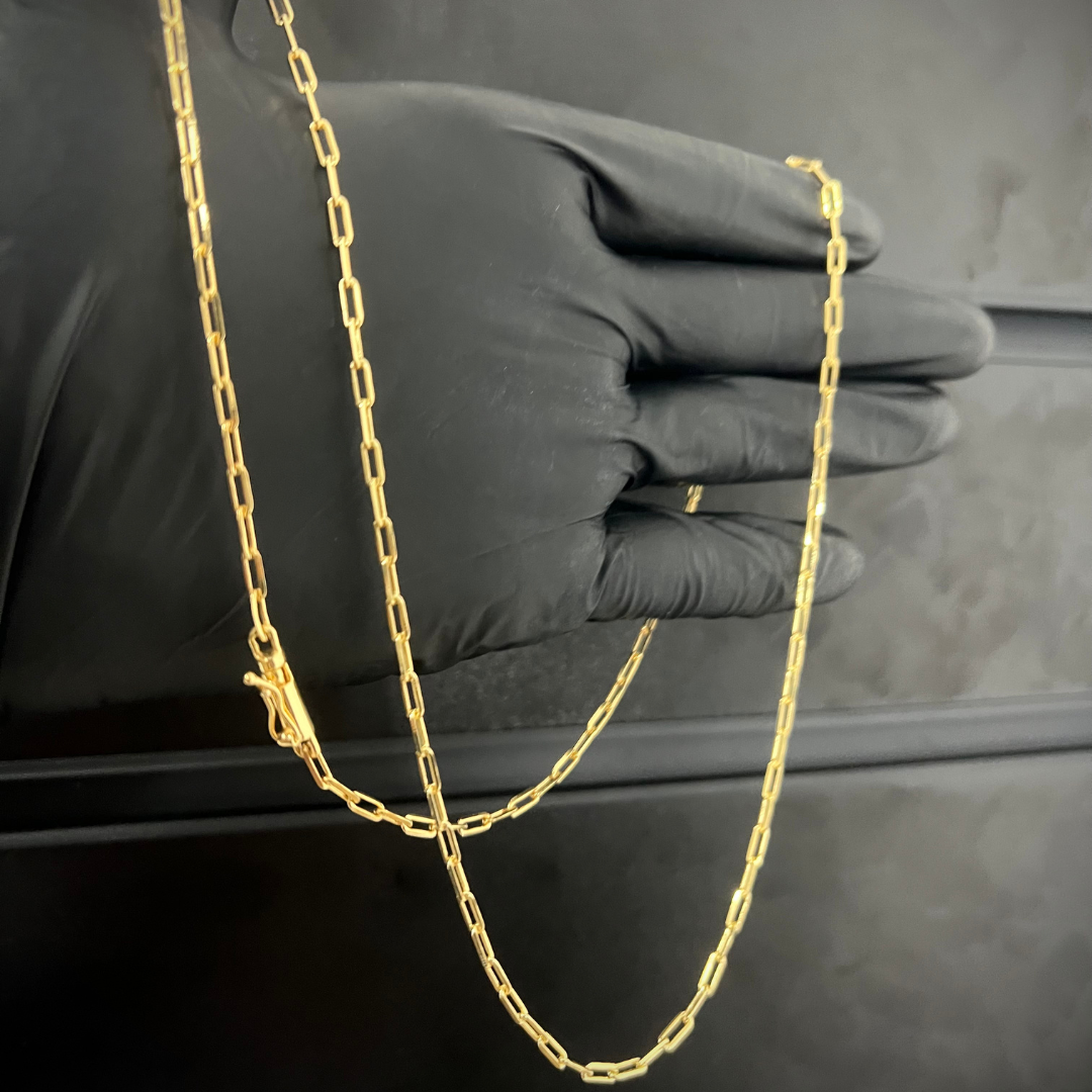 Corrente Cadeado Alongado 3mm Fecho Bomba Banhada A Ouro 18k